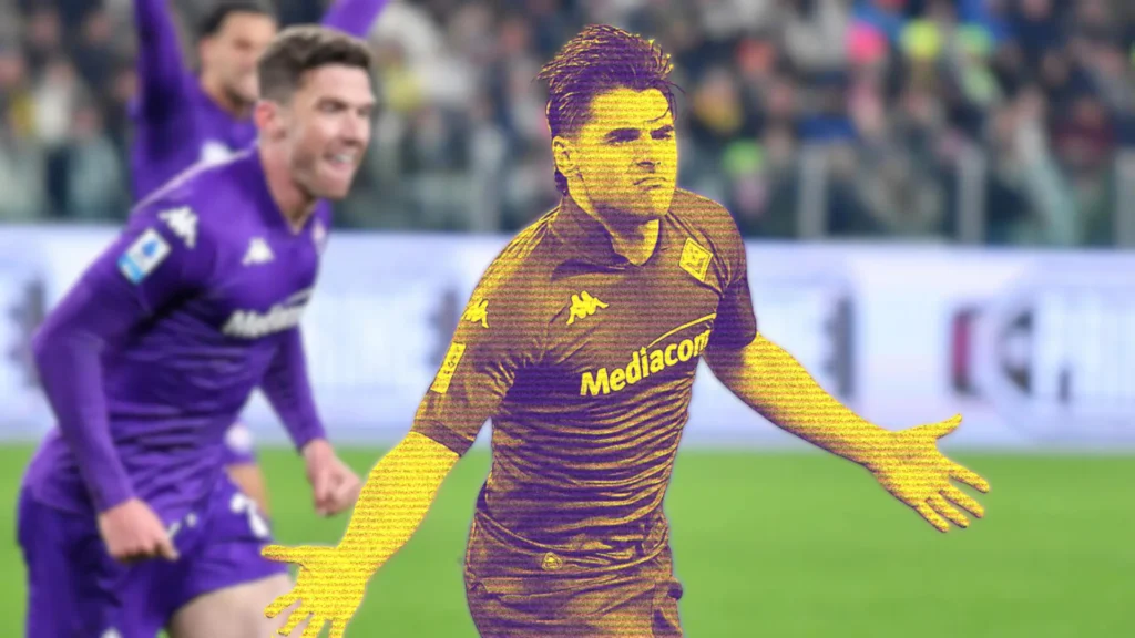 L'esultanza di Sottil dopo il gol del definitivo 2-2 tra Juventus e Fiorentina