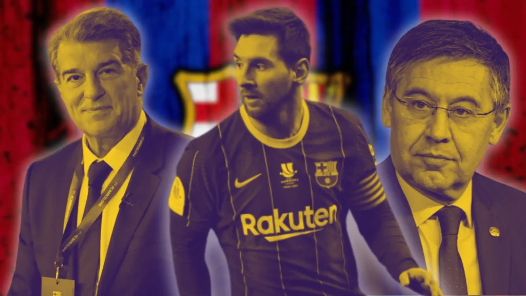 Messi, Laporta e Bartomeu sono nel bene e nel male i tre protagonisti della crisi del Barcellona.